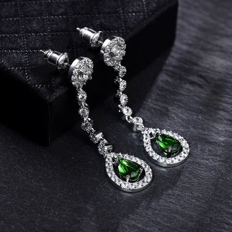 GULICX AAA Cubic Zirconia Women's Party Silver Tone Emerald-Color Jewelry Set Earrings Pendant Necklace - Image 4